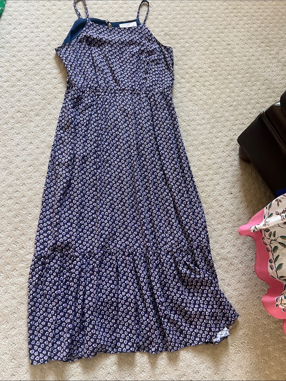 Spaghetti-Strap Navy Floral Maxi Dress